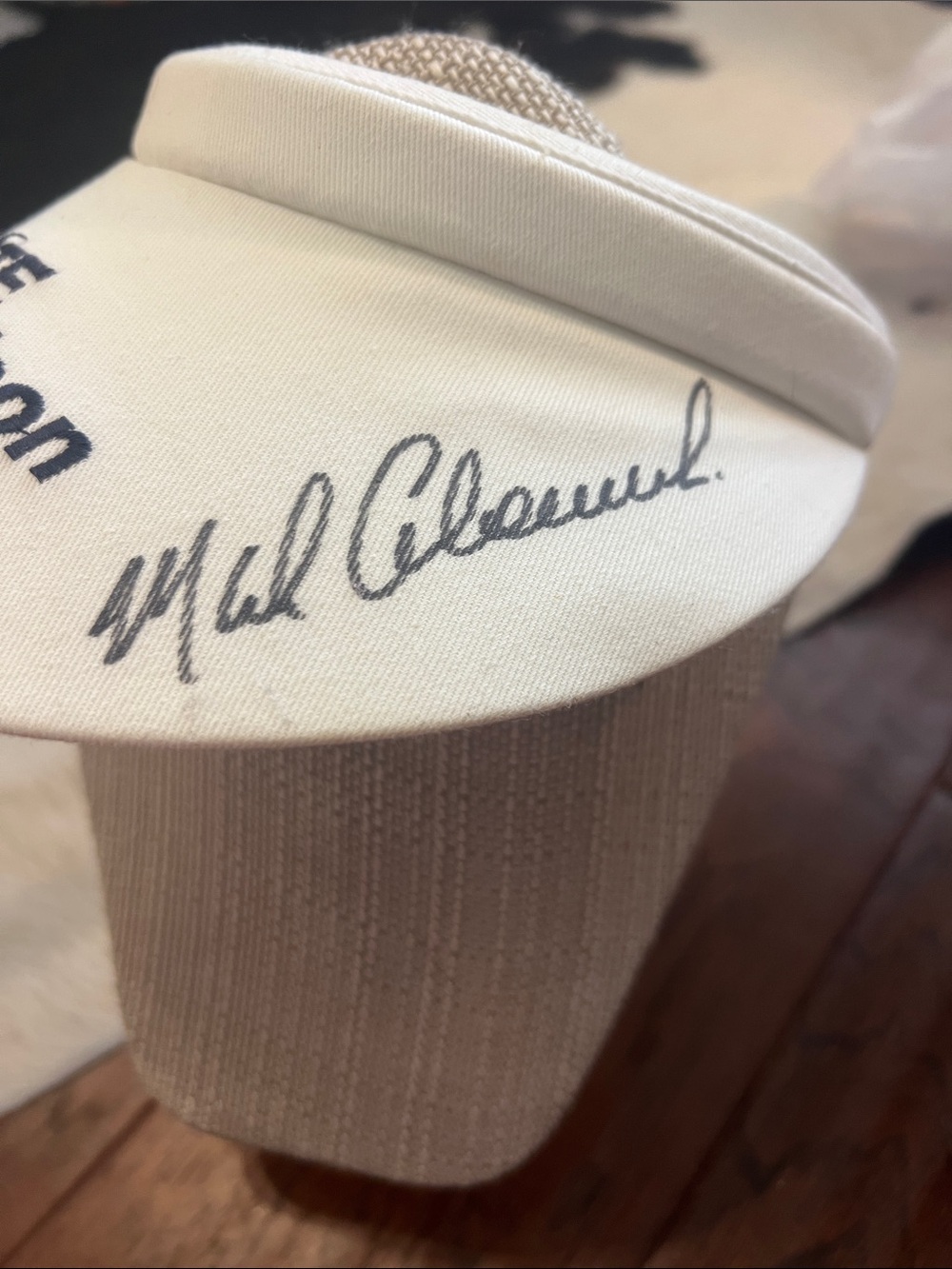 Cream Sun Visor Hat with Signature Detail